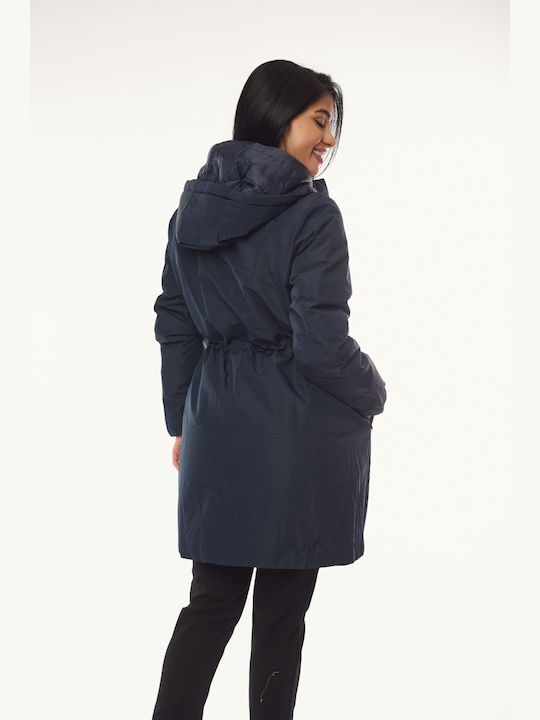 Women's Long Lifestyle Jacket for Winter with Hood Blue