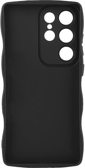 HappyCase Wavy Umschlag Rückseite Silikon mit Band Schwarz (Galaxy S25 Ultra,Samsung S25 Ultra)