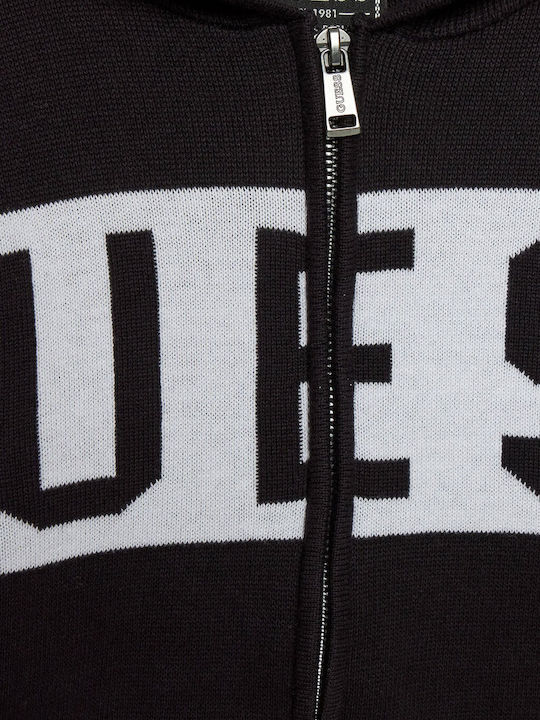 Kids Cardigan Knitted with Hood Black