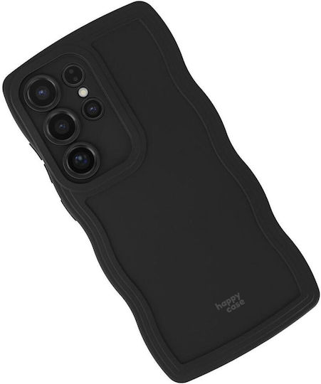 HappyCase Wavy Umschlag Rückseite Silikon mit Band Schwarz (Galaxy S25 Ultra,Samsung S25 Ultra)