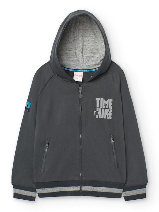 Kids Sweatshirt Cardigan Fleece with Hood Dark Grey