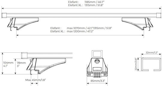 Menabo 120cm. pentru Opel Mokka 2012+ (Set cu picioare) Negre