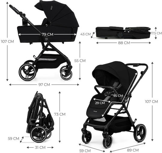 Kinderkraft Yoxi Reglabil 2 în 1 Cărucior pentru copii Potrivit pentru Nou-născut negru pur 11kg