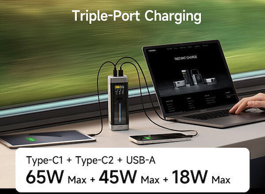 Cuktech 2C1A Power Bank 25000mAh 210W with USB-A Port and 2 USB-C Ports Power Delivery / Quick Charge 3.0 Black