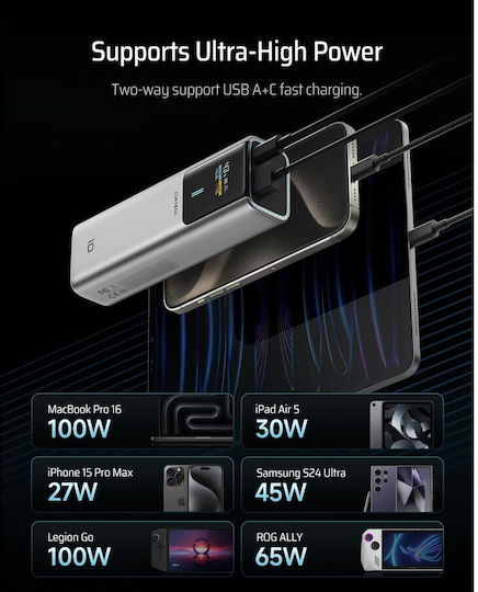 Cuktech 1C1A Power Bank 10000mAh 150W με Θύρα USB-A και Θύρα USB-C Γκρι