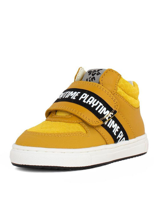 Παιδικά Sneakers High Ανατομικά με Σκρατς Κίτρινα