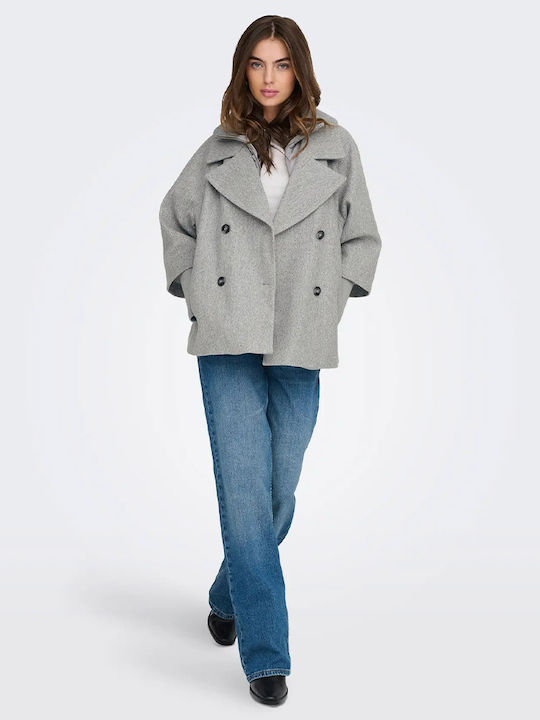 Wool Women's Gray Peacoat with Buttons