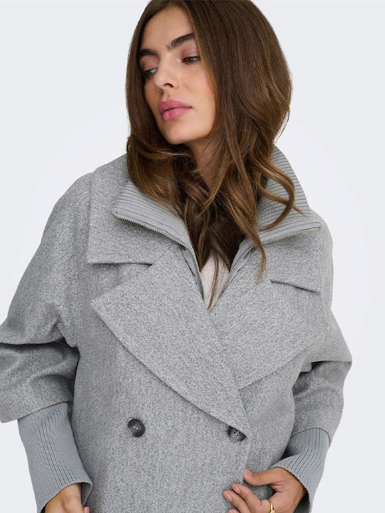 Wool Women's Gray Peacoat with Buttons