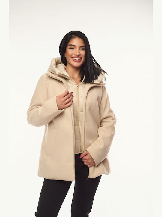 Women's Ecru Coat with Hood