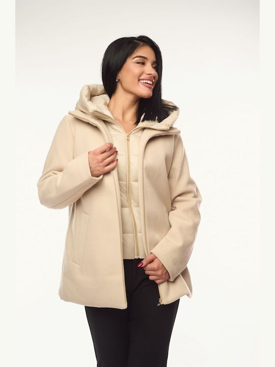 Women's Ecru Coat with Hood