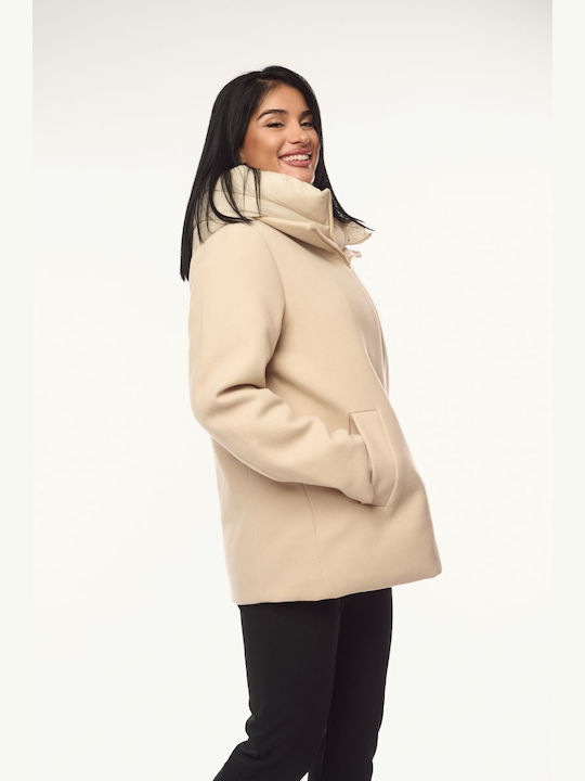 Women's Ecru Coat with Hood