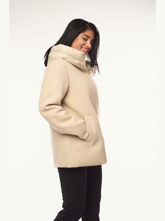 Women's Ecru Coat with Hood