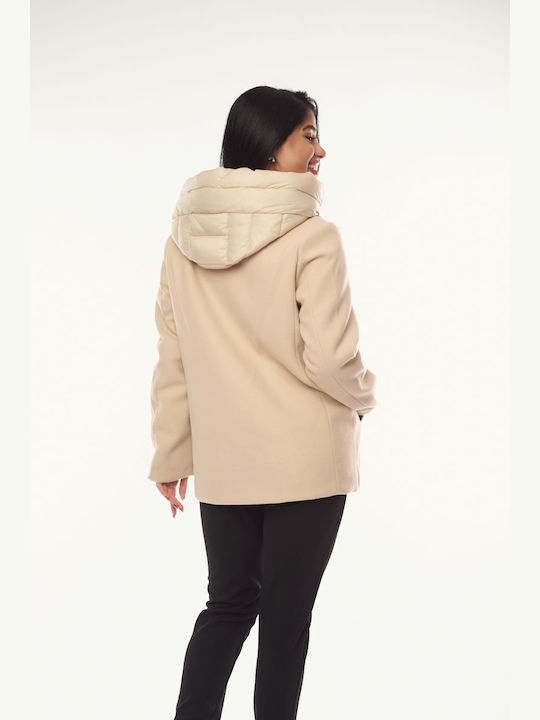 Women's Ecru Coat with Hood