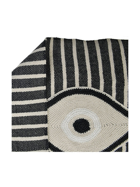Inart Evil eye Rug Rectangular Summer Cotton with Fringes Ecru / Dark Grey