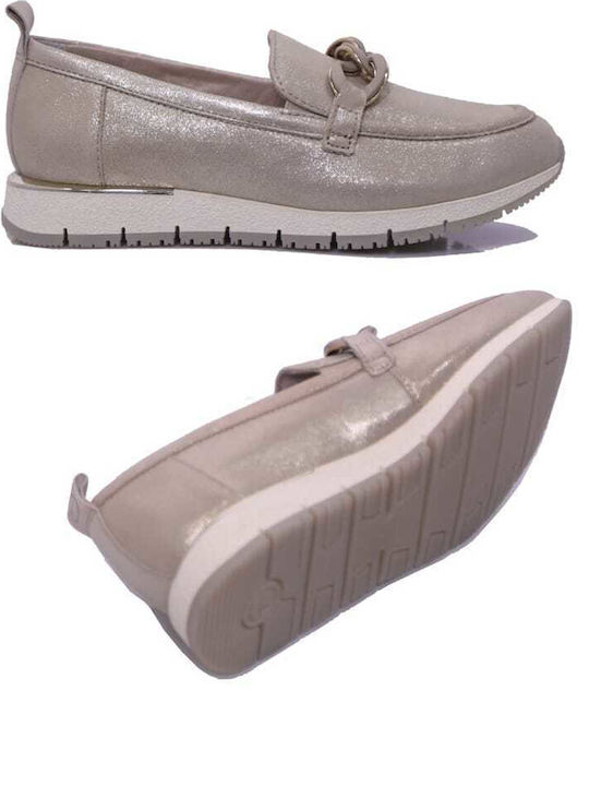 Leather Women's Moccasins in Gold Color