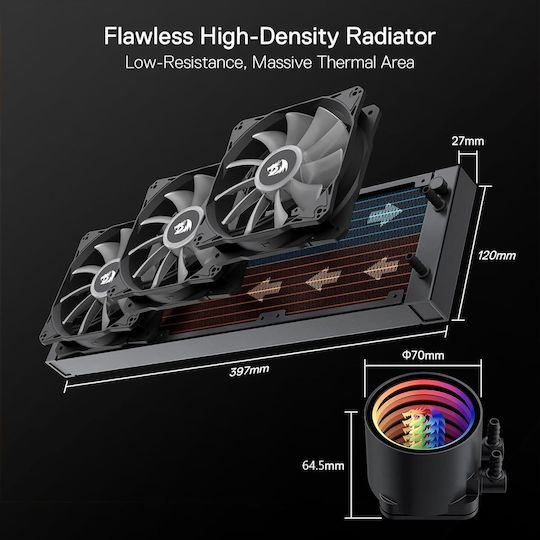 Redragon CCW-3014 Υδρόψυξη AIO CPU με 3 Ανεμιστήρες και ARGB Φωτισμό