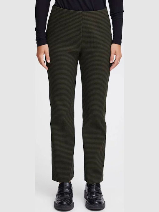 Women's Fabric Trousers Regular Fit Checked Green