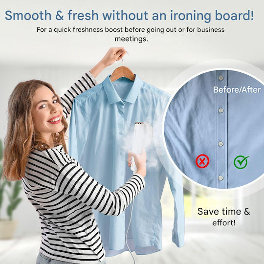 2in1 Vertical Steam Iron Proficare Superglide Ceramic Soleplate Garment Steamer Hand 1300W with Tank 80ml White