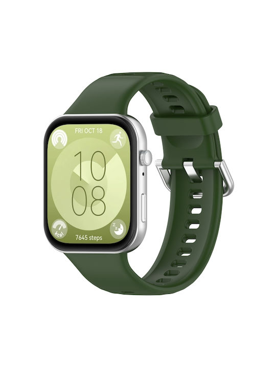 Huawei Watch Fit4 Fit4 Pro Fit3 Ασημί Αγκράφα Αθλητικό Λουράκι Σιλικόνης Πράσινο Στρατού