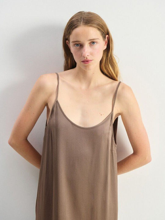 Summer Maxi Slip Dress Khaki