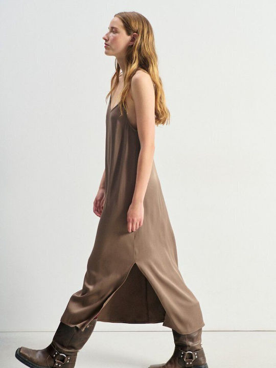 Summer Maxi Slip Dress Khaki