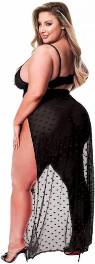 Μαύρο Ανοιχτό Φόρεμα Καρδιές & Στρινγκ Baci Lingerie Mesh Gown & G String Set Queen Size Black 2pcs