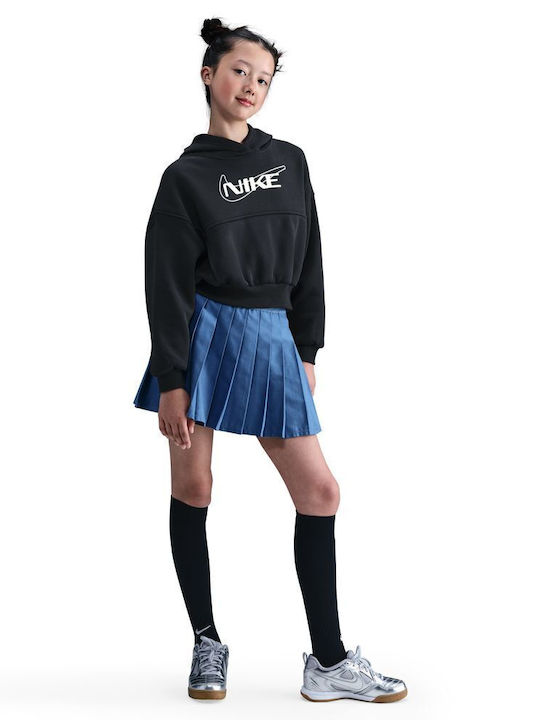 Fleece Παιδικό Φούτερ Cropped με Κουκούλα και Τσέπες Μαύρο Sportswear Club