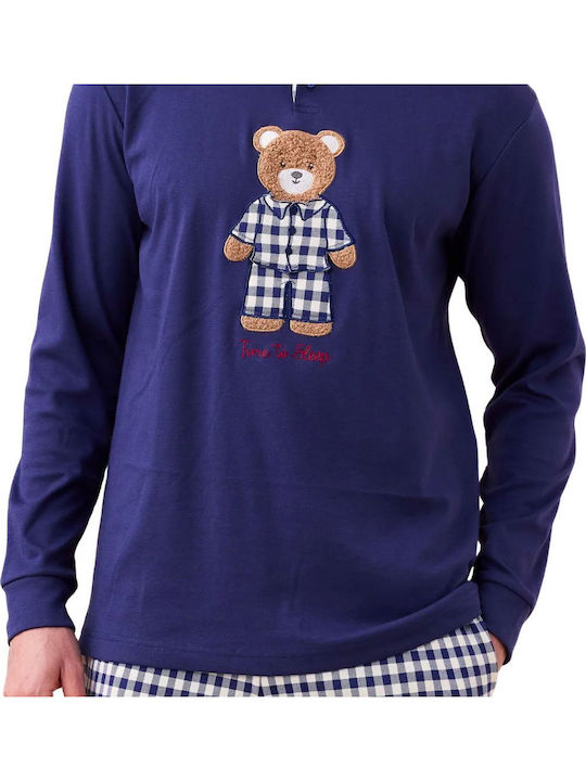 Noidinotte Men's Winter Checked Pajamas Set Blue