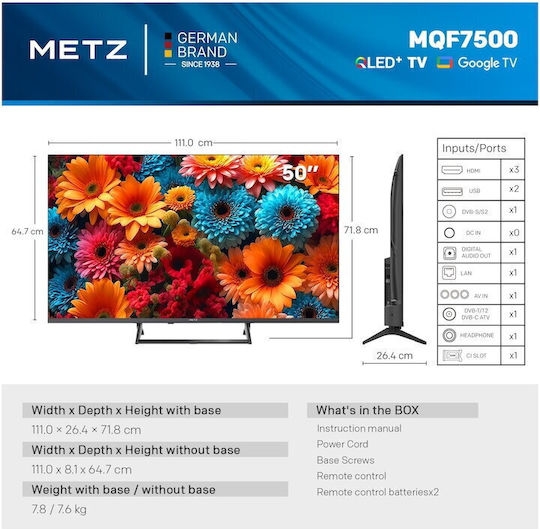 Metz Smart Fernseher 50" 4K UHD QLED 50MQF7500Z HDR (2025)