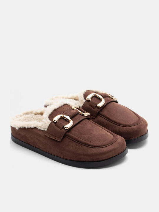 Winter Women's Slippers with Fur Brown