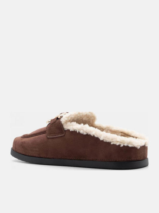 Winter Women's Slippers with Fur Brown