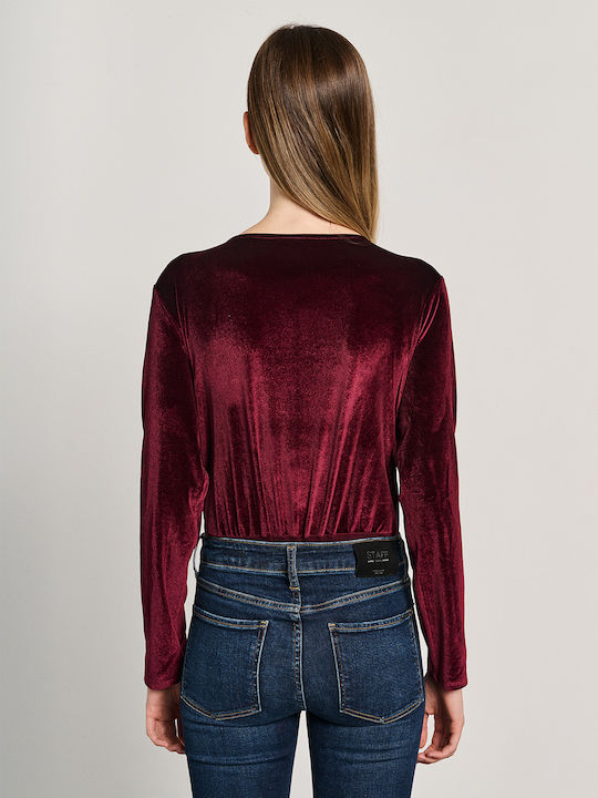 Women's Long Sleeve Velour Bodysuit Burgundy 63-309.054.n0015