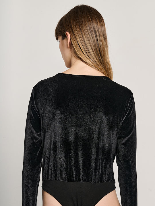 Women's Long Sleeve Velour Bodysuit Black 63-309.054.n0090