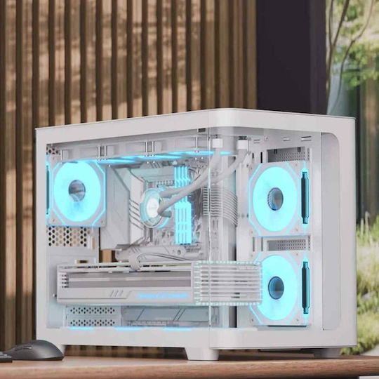 Aerocool P300C Gaming Mini-Turm Computergehäuse mit Seitenfenster und ARGB-Beleuchtung Weiß