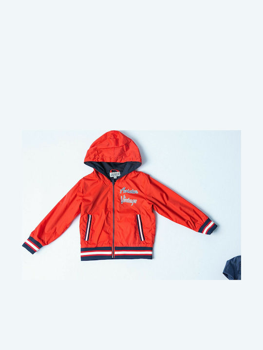 Kids Casual Short Windproof Hooded Red Jacket