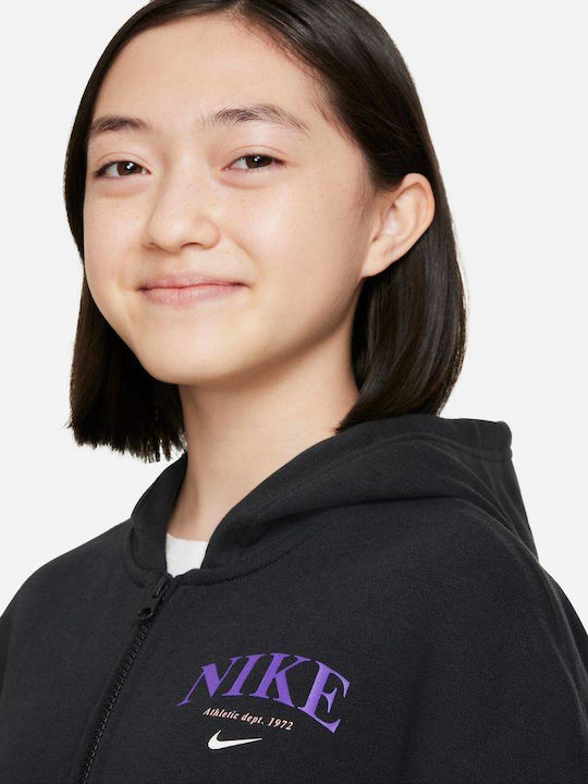 Fleece Kids Sweatshirt Cardigan With Hood And Pockets Black Sportswear