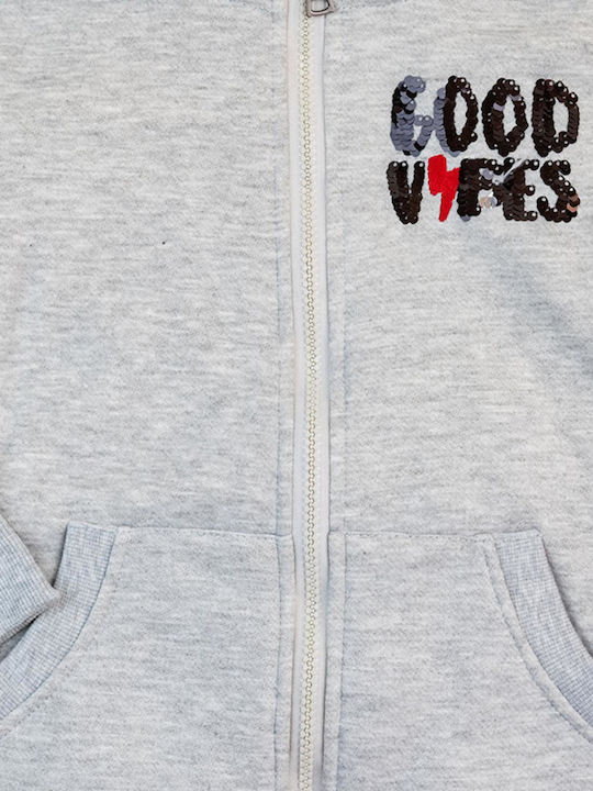 Kids Sweatshirt Cardigan Cotton with Hood Gray Good Vibes