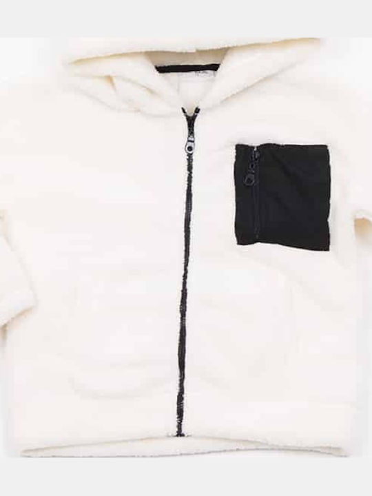 Kids Sweatshirt Cardigan Cotton with Hood Ecru
