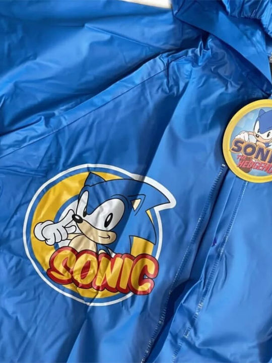 Sonic Αδιάβροχο Παιδικό Casual Μπουφάν Μακρύ με Κουκούλα Γαλάζιο