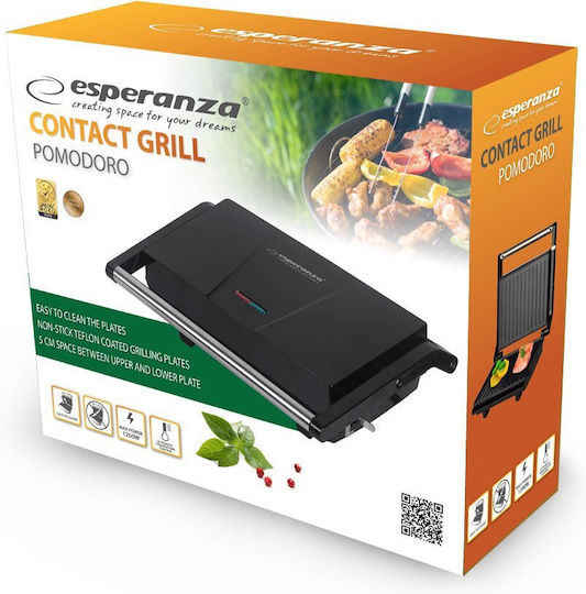 Esperanza Tabletop Electric Grill Ribbed Plate 1200W with Lid and Adjustable Thermostat 23cmx14.5cmcm