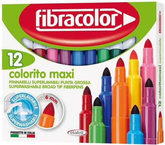 Fibracolor Colorito Washable Drawing Markers 6mm Thick Set 12pcs