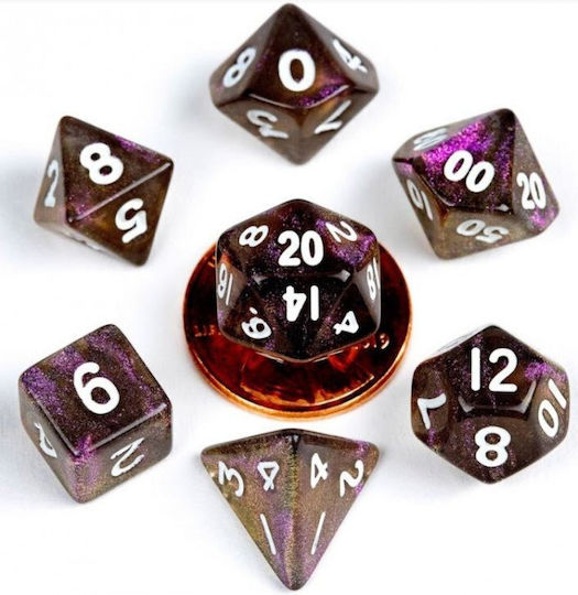 Fanroll 7 Mini Dice Set Stardust Grey Silver Numbers