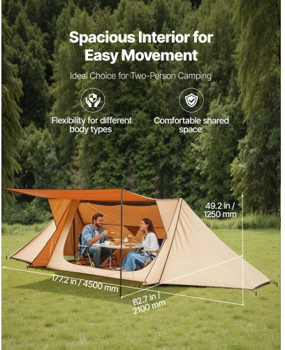 Vevor Σκηνή Camping Μπεζ για 2 Άτομα 330x120εκ.