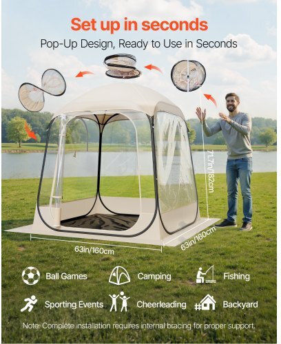Vevor Winter Camping Tent Pop Up Transparent 160x160x182cm