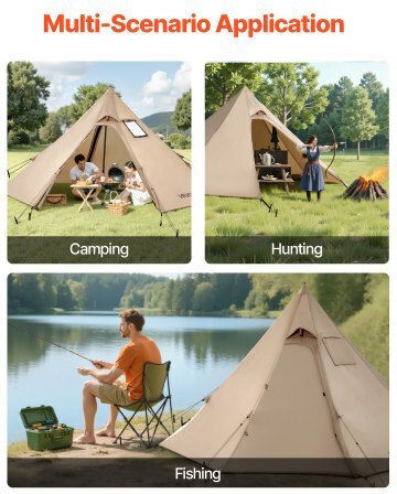 Vevor Σκηνή Camping Teepee Καφέ 4 Εποχών για 2 Άτομα