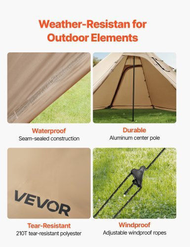 Vevor Σκηνή Camping Teepee Καφέ 4 Εποχών για 2 Άτομα