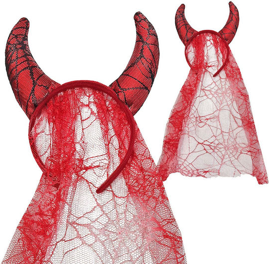 Devil with Horns & Veil Carnival Headband Red for Halloween 1pcs