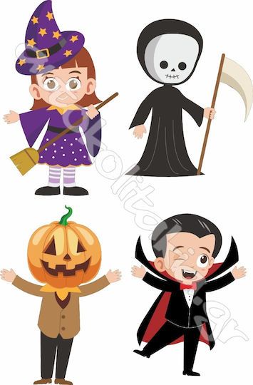 Αυτοκόλλητο Βιτρίνας - Halloween 03 (σετ 4 Φιγούρες) - 80cm X 52cm