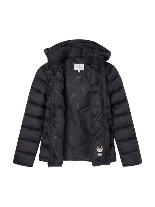 Simone Kids Quilted Short Coat with Hood Black