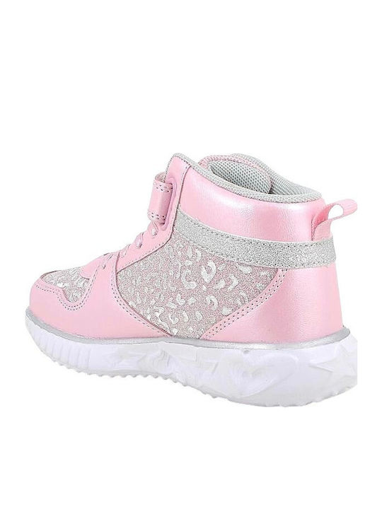 Anatomisch Kinderstiefeletten mit Klettverschluss & Lichtern Rosa